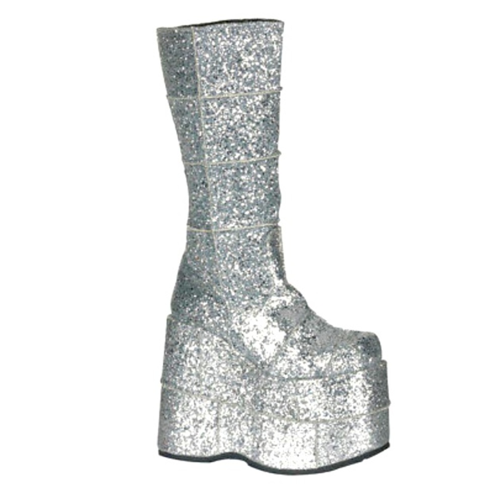 Demonia Silver Glitter platform boots